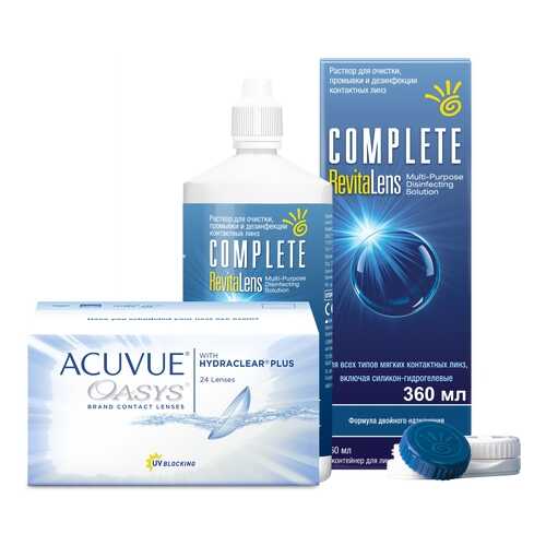 Контактные линзы Acuvue Oasys 24 линзы R 8.4 -0.50 + Раствор Complete RevitaLens 360 мл в Аптека Классика